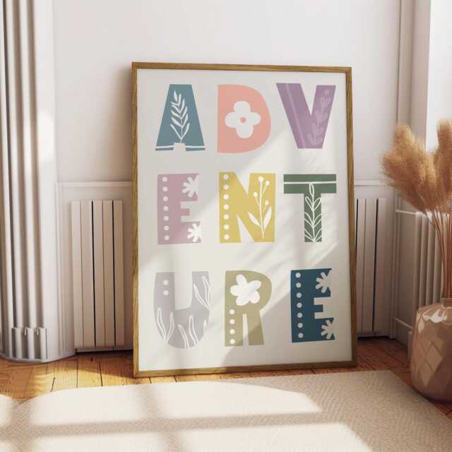 Adventure Floral Typography Print Kids Bedroom Wall Art - image 1