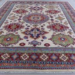 9x12 Beige Kazak Rug, Afghan Traditional Fine Quality Handmade Wool Geometric Area Turkmen Oriental Rug For Dining Table - thumbnail 3