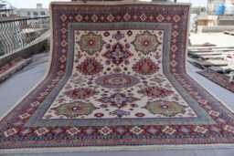 9x12 Beige Kazak Rug, Afghan Traditional Fine Quality Handmade Wool Geometric Area Turkmen Oriental Rug For Dining Table - thumbnail 1