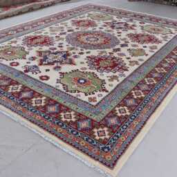 9x12 Beige Kazak Rug, Afghan Traditional Fine Quality Handmade Wool Geometric Area Turkmen Oriental Rug For Dining Table - thumbnail 2