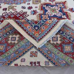 9x12 Beige Kazak Rug, Afghan Traditional Fine Quality Handmade Wool Geometric Area Turkmen Oriental Rug For Dining Table - thumbnail 4