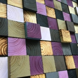 Reclaimed Wood Wall Art - 3D Geometric Mosaic, Shades Of Brown & Purple - thumbnail 3