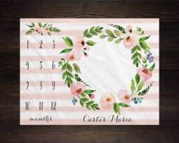 Girl Milestone Blanket Month Growth Tracker Minky Fleece Custom Personalized Baby Shower Gift Watercolor Floral Newborn