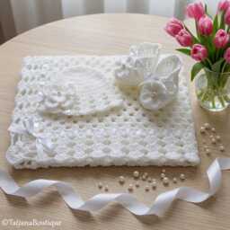 Crochet Baby Blanket, Hat & Booties Set, Shower Gift - thumbnail 1