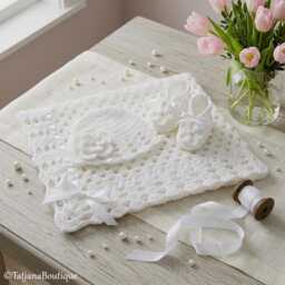 Crochet Baby Blanket, Hat & Booties Set, Shower Gift - thumbnail 2