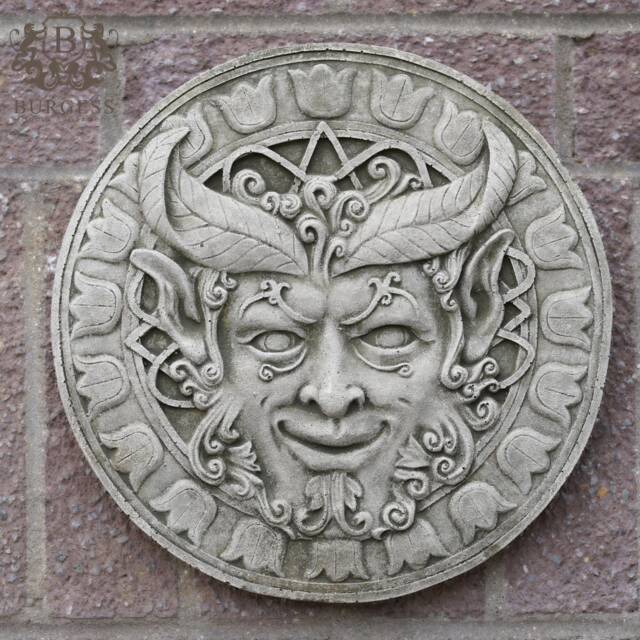 Mr Green Man Stone Hanging Plaque - Ancient Outdoor Bacchus Leaf Face Garden Ornament Gift - image 1