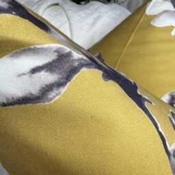 Magnolia Floral Cushion Cover, Grey - Ochre Pillow Cover For Sofa Chair/Harlequin Lotus Fabric - thumbnail 3