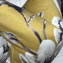 Magnolia Floral Cushion Cover, Grey - Ochre Pillow Cover For Sofa Chair/Harlequin Lotus Fabric - thumbnail 2