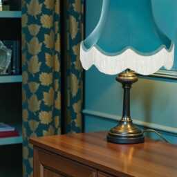Teal Blue Dupion Fabric Lampshade Scalloped Trim, Handmade UK Craftsmanship - thumbnail 2