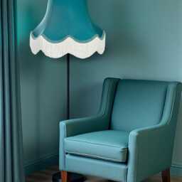 Teal Blue Dupion Fabric Lampshade Scalloped Trim, Handmade UK Craftsmanship - thumbnail 3