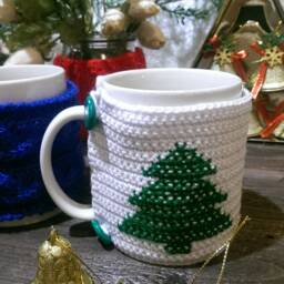 White Sweater Mug With Christmas Tree Funny Cup Cozy Christmas Knitting Crochet Mug Coffee Gift Crochet Color Choice - thumbnail 2