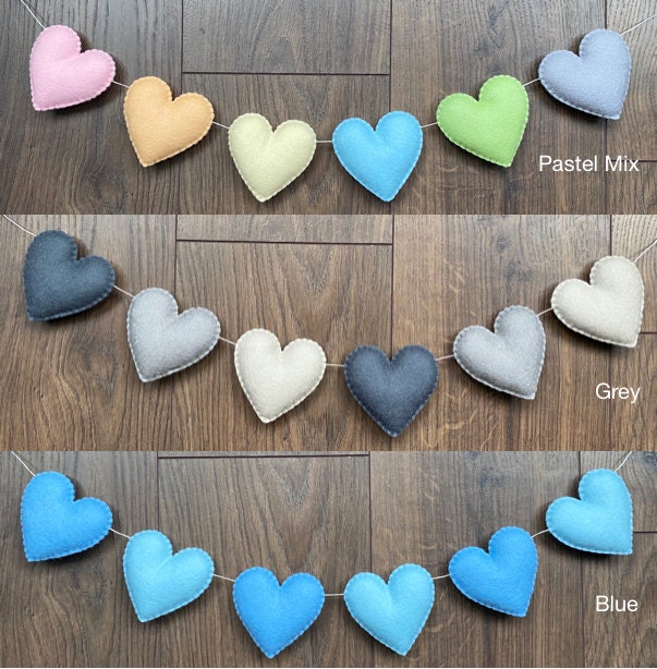 Felt Heart Garland, Wool Bunting, Baby Nursery Decor - image 1
