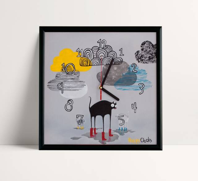 Cat Lovers Wall Clock Oil Painted Illustration, Kids Room Decor Nursery Art - image 1