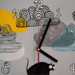 Cat Lovers Wall Clock Oil Painted Illustration, Kids Room Decor Nursery Art - thumbnail 3