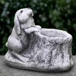 Outdoor Bunny With Flower Pot Sculpture Concrete Rabbit Statue Garden & Home Decoration Front Door Ornament Handmade Art Lover Gift - thumbnail 1