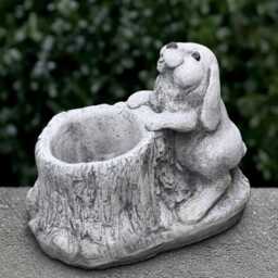 Outdoor Bunny With Flower Pot Sculpture Concrete Rabbit Statue Garden & Home Decoration Front Door Ornament Handmade Art Lover Gift - thumbnail 3