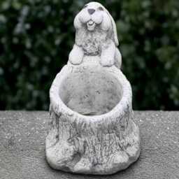Outdoor Bunny With Flower Pot Sculpture Concrete Rabbit Statue Garden & Home Decoration Front Door Ornament Handmade Art Lover Gift - thumbnail 2