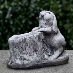Outdoor Bunny With Flower Pot Sculpture Concrete Rabbit Statue Garden & Home Decoration Front Door Ornament Handmade Art Lover Gift - thumbnail 4
