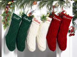 Personalized Family Christmas Stockings, 2025 Stockings With Name, Holiday Custom Knitted Stockings, Holiday Decor Gift - thumbnail 1