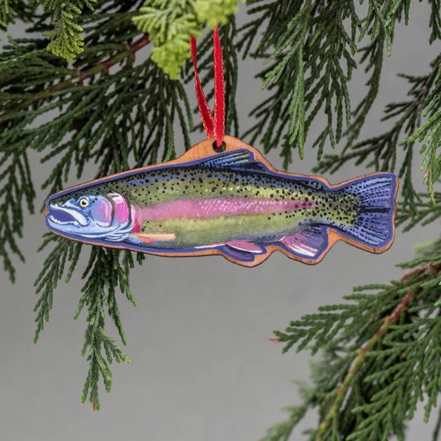 Rainbow Trout, Wood, Christmas, Tree Ornament, Handmade, Fly Fishing, Watercolor, Fish - image 1