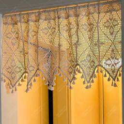 Crochet Valance Floral Rod Pocket Cafe Curtain With Tassels - thumbnail 3