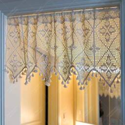 Crochet Valance Floral Rod Pocket Cafe Curtain With Tassels - thumbnail 2
