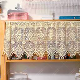 Crochet Valance Floral Rod Pocket Cafe Curtain With Tassels - thumbnail 1