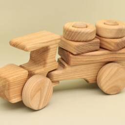 Wooden Tractor Toy Montessori Stacking Blocks, Handmade Ash Wood - thumbnail 4