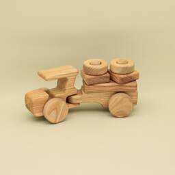 Wooden Tractor Toy Montessori Stacking Blocks, Handmade Ash Wood