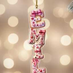 Personalised Gingerbread Name Ornament - Custom Pink Christmas Decoration, Kids Ornament, Cute Holiday Bauble & Keepsake Gift - thumbnail 3