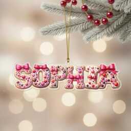 Personalised Gingerbread Name Ornament - Custom Pink Christmas Decoration, Kids Ornament, Cute Holiday Bauble & Keepsake Gift - thumbnail 1