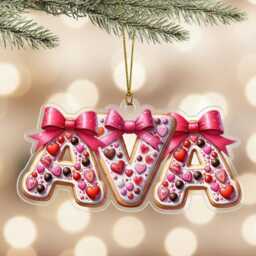 Personalised Gingerbread Name Ornament - Custom Pink Christmas Decoration, Kids Ornament, Cute Holiday Bauble & Keepsake Gift - thumbnail 2