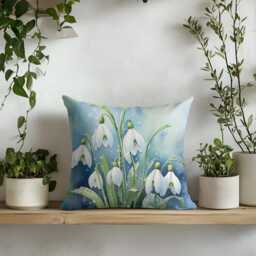 Snowdrops Floral Pillow Cover Elegant Spring Canvas Cushion - thumbnail 3