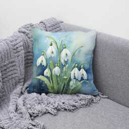 Snowdrops Floral Pillow Cover Elegant Spring Canvas Cushion - thumbnail 1