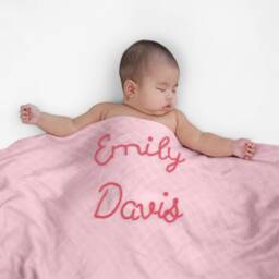 Personalized Hand-Lettered Baby Swaddle - Custom Embroidered Newborn Blanket - thumbnail 1