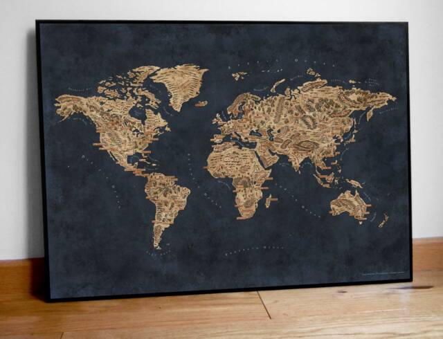 Fantasy World Map Poster Blue Modern Wall Art - image 1