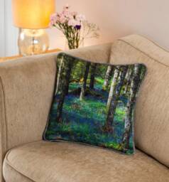 Atmospheric Scottish Bluebell Wood Harris Tweed Cushion // Handmade Photograph From Scotland Wild Flower - thumbnail 2