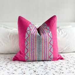 "Vintage Hmong Textile Pillow Cover Pink Boho Throw, 20""x20" - thumbnail 4