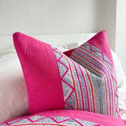 "Vintage Hmong Textile Pillow Cover Pink Boho Throw, 20""x20" - thumbnail 2