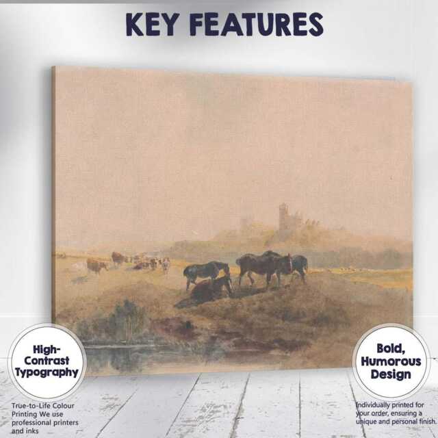 Pastoral Countryside Horses & Castle Watercolour Landscape Canvas Wall Art Print Decor Picture Ready To Hang - image 1