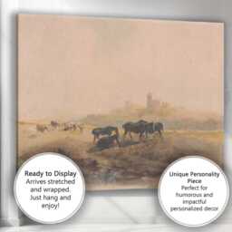 Pastoral Countryside Horses & Castle Watercolour Landscape Canvas Wall Art Print Decor Picture Ready To Hang - thumbnail 3