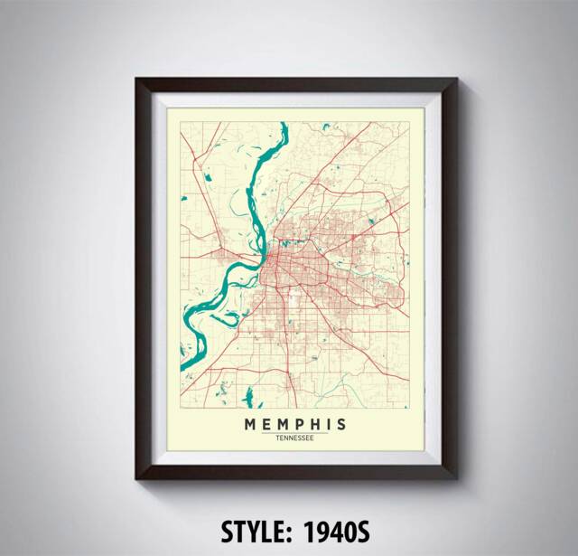 Memphis Tn Map Poster Vintage Style City Art Print - image 1