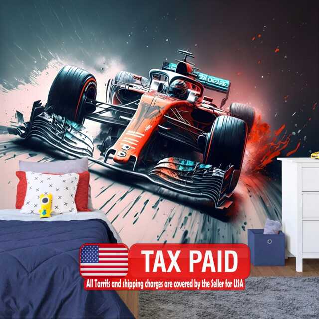 Formula 1 Racing Car Wallpaper Mural, Abstract Ai Art, Peel & Stick - image 1