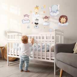Animals in Clouds Wall Stickers For Baby Room, Gray Children's Room Decor, Decal Kids Self Adhesive - thumbnail 3