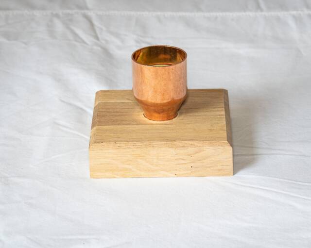 Handcrafted Oak Tea Light Holder With Copper Candle Cup - image 1