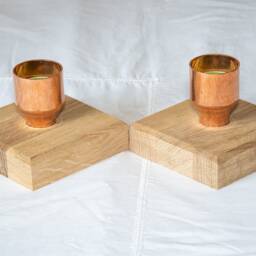 Handcrafted Oak Tea Light Holder With Copper Candle Cup - thumbnail 2