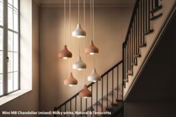 Ceramic Cluster Chandelier For Staircase, Contemporary Double Height Lighting, Plug in Or Hardwired - Minimo