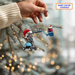 Custom Name Boom Lift With Santa Hat & Christmas Lights Ornament, Tree Hanging Decor, Flat 2D Ornament - thumbnail 3