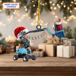 Custom Name Boom Lift With Santa Hat & Christmas Lights Ornament, Tree Hanging Decor, Flat 2D Ornament - thumbnail 2
