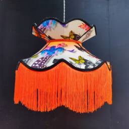 Christian Lacroix Butterfly Lampshade Orange Fringed Crown Top, Hand Sewn - thumbnail 2